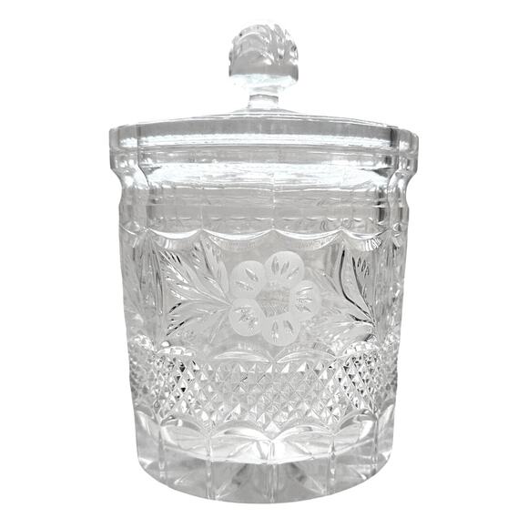 Heavy Lead Crystal Vintage Biscuit Jar Matching Lid-Diamond Point/Floral Design! - Picture 6 of 6